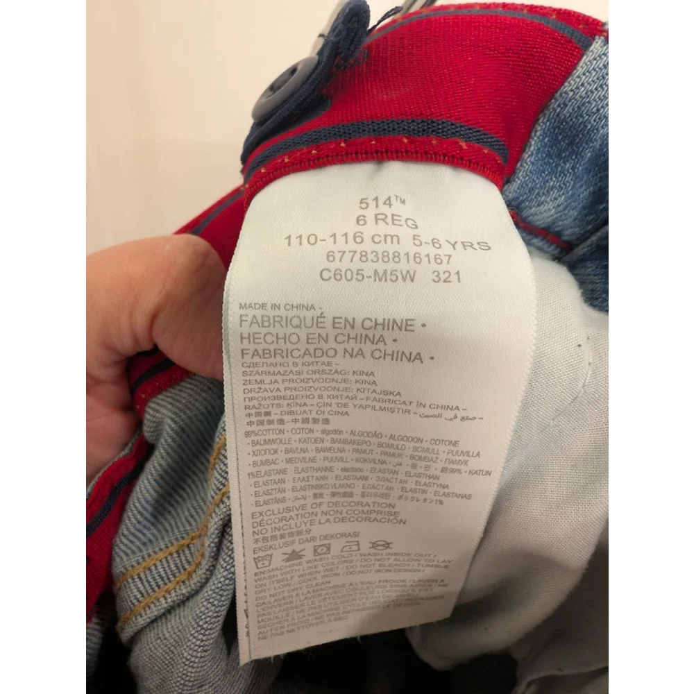 Kids Levi's Blue 514 Straight Jeans Size 6 with Red Waistband